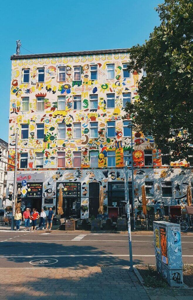A colourful building in Leipzig, one of the best cities for expat families in Germany.