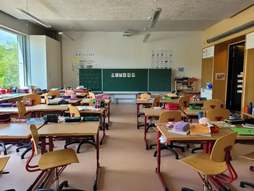 German Grundschule classroom showing the inside of a school in Germany.